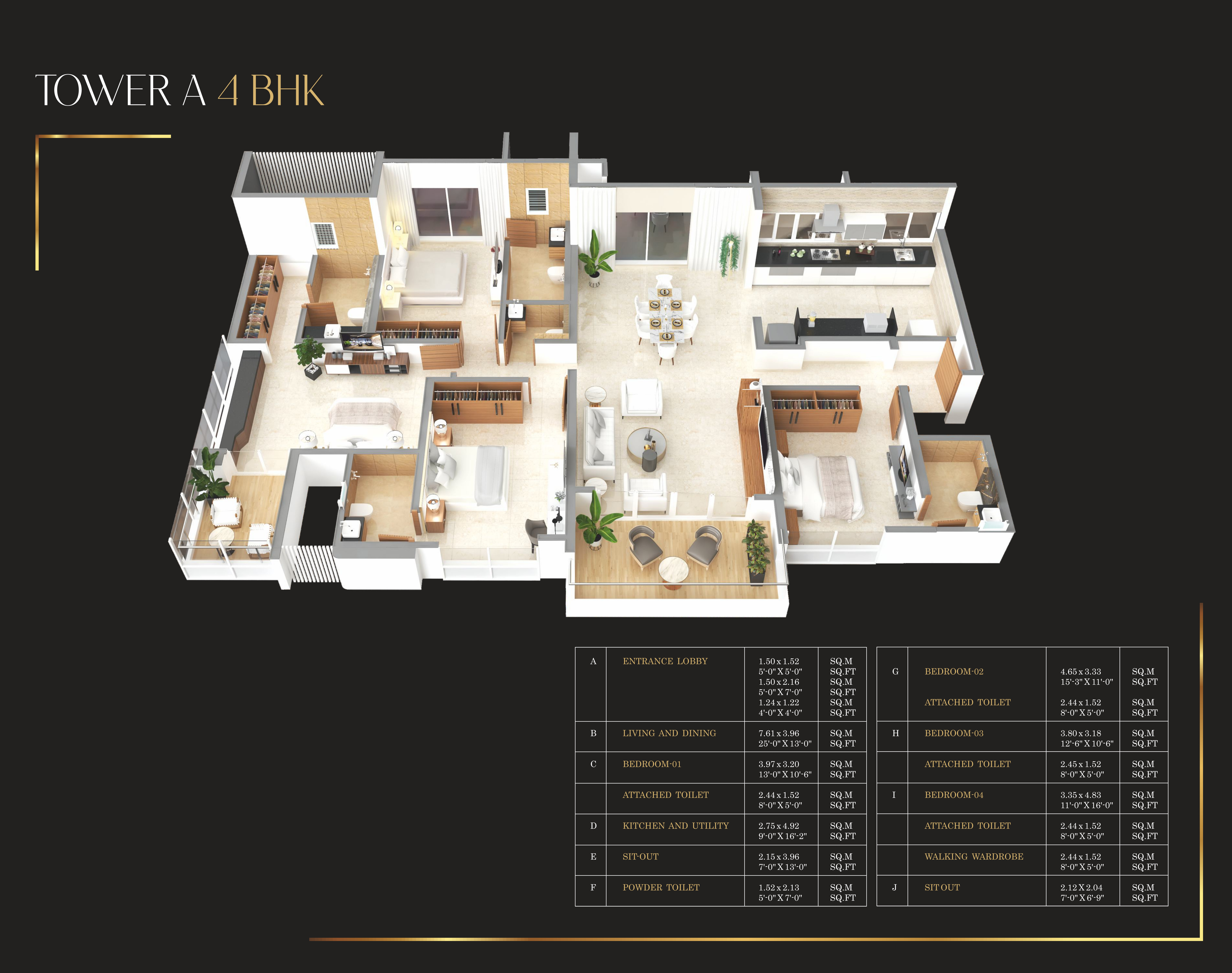 The Ornate 4 BHK floor plan (indicative)